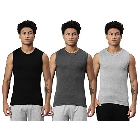Levi's Men's Cotton Western Regular Fit Solid Vest (Pack Of 3) (014-Vest-Asst-P3_Assorted_L)