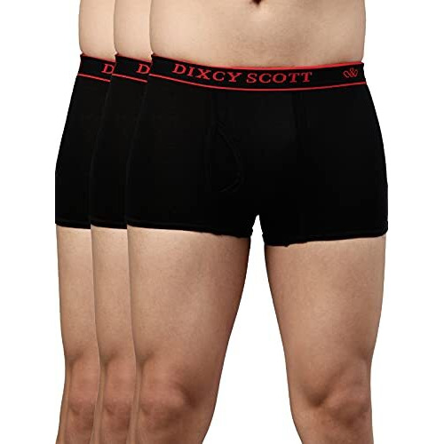 Dixcy Scott Men's Cotton Originals Trunk Snug Fit Solid Innerwear - Swish Trunk(Black - Pack Of 3 )-X-Large