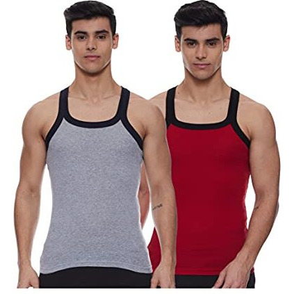 Dixcy Scott-Men-Innerwear-(Category)-Vest-(Style Id)-K1-Pr47677-(Color)-Grey Melange,Red-Pack Of2-(Size)L