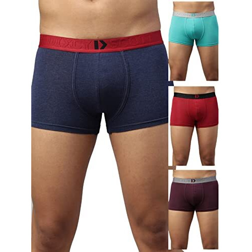 Dixcy Scott Maxmius Mens Solid Mid Rise Body Fit Innerwear - Elate Trunk- Assorted - Print & Color May Be Vary(Assorted - Pack Of 4)-M