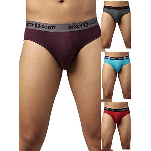 Dixcy Scott Maximus Men's 100% Cotton Fabric With Anti Microbial Finish Solid Brief - Sizzle Brief - Assorted - Print & Color May Be Vary (Assorted - Pack Of 4)-L