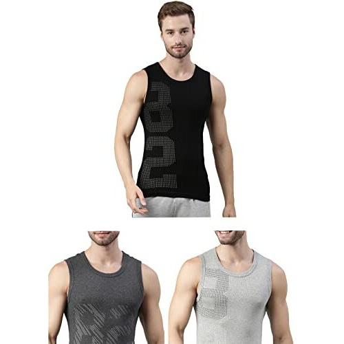 Dixcy Scott Maxmius Mens Printed 100% Cotton Round Neck Vest - Turbo Vest- Assorted - Print & Color May Be Vary(Assorted - Pack Of 3)-Xl