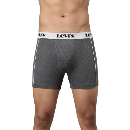 Levi's Men's Pure Cotton Classic Solid Trunks (Pack Of 1) (Style007A_Dark Grey Mel