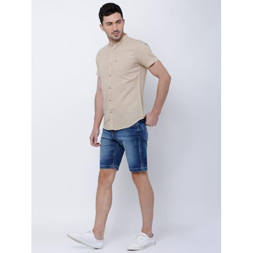 Highlander Men's Solid Slim Fit Shirt (Hlsh009875_Light Beige
