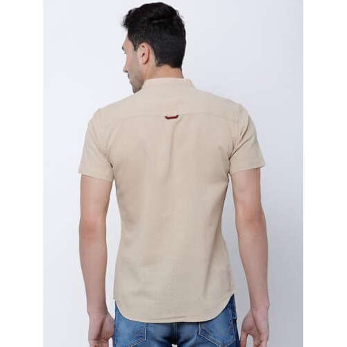 Highlander Men's Solid Slim Fit Shirt (Hlsh009875_Light Beige