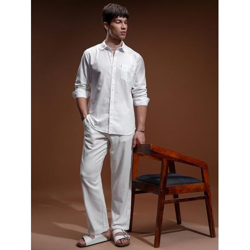Highlander Men's Solid Slim Fit Shirt (Hlsh010019_White