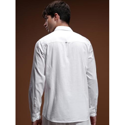 Highlander Men's Solid Slim Fit Shirt (Hlsh010019_White
