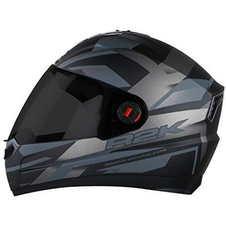 Steelbird Sba-1 R2K Isi Certified Full Face Graphic Helmet In Matt Finish Fitted With Clear Visor (Large 600 Mm, Matt Black Grey With Extra Smoke Visor)