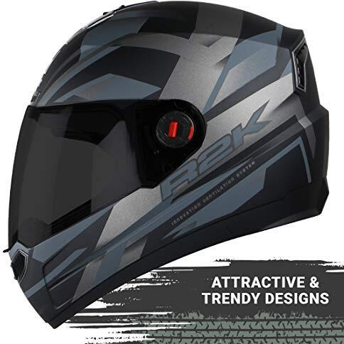 Steelbird Sba-1 R2K Isi Certified Full Face Graphic Helmet In Matt Finish Fitted With Clear Visor (Large 600 Mm, Matt Black Grey With Extra Smoke Visor)