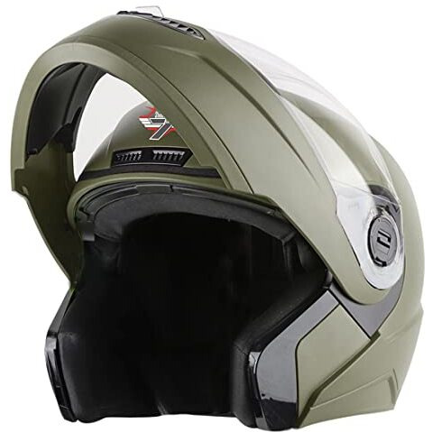 Steelbird Sba-7 7Wings Isi Certified Flip-Up Helmet For Men And Women (X-Large 620 Mm, Dashing Battle Green With Clear Visor)