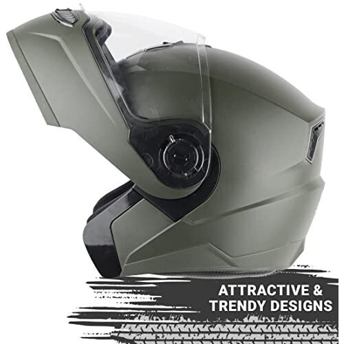Steelbird Sba-7 7Wings Isi Certified Flip-Up Helmet For Men And Women (X-Large 620 Mm, Dashing Battle Green With Clear Visor)