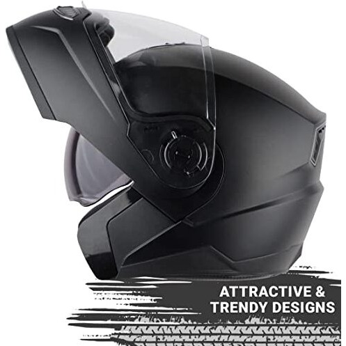 Steelbird Sba-7 7Wings Isi Certified Flip-Up Helmet For Men And Women With Inner Smoke Sun Shield (Medium 580 Mm, Dashing Black)