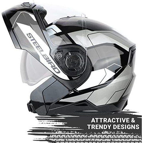 Steelbird Sba-7 Huracan Isi Certified Flip-Up Helmet For Men And Women With Inner Sun Shield(Matt Black Grey, Large 600 Mm)