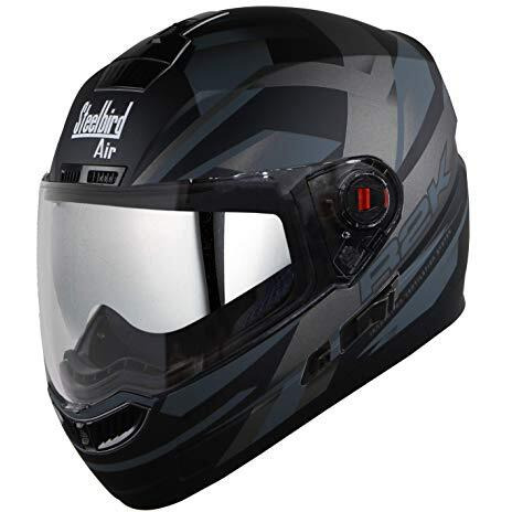 Steelbird Sba-1 R2K Double Visor Full Face Graphics Abs Helmet, Inner Silver Sun Shield And Outer Clear Visor (Medium 580 Mm, Matt Black Grey)