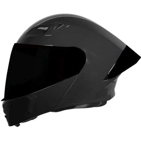Steelbird Sba-20 7Wings Isi Certified Flip-Up Helmet With Black Spoiler For Men And Women With Inner Smoke Sun Shield (X-Large 620 Mm, Glossy Black With Smoke Visor)