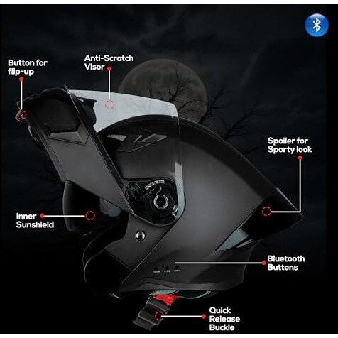 Steelbird Bluetooth Flip Up Isi Certified Motorcycling Helmet For Men And Women With Inner Smoke Sun Shield|Sba-20 7Wings(Medium 580 Mm,Glossy Black)
