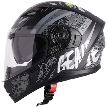 Steelbird Sba-21 Genie Isi Certified Full Face Graphic Helmet For Men And Women With Inner Smoke Sun Shield (Medium 580 Mm, Glossy Black Grey)