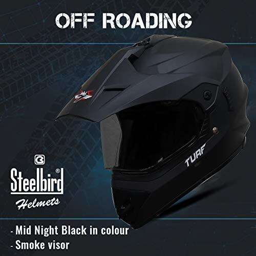Steelbird Off Road Turf Motocross Aerodynamic Helmet For Man Adventure Off-Roading Motorcycling Helmet (Large 600 Mm, Matt Midnight Black Helmet Fitted With Clear Visor And Extra Smoke Visor)