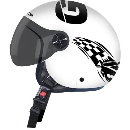 Steelbird Pep Gokart Open Face Isi Certified Helmet For Kids (X-Small 540 Mm, Dashing White With Smoke Visor)