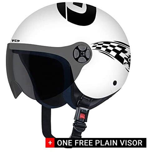 Steelbird Pep Gokart Open Face Isi Certified Helmet For Kids (X-Small 540 Mm, Dashing White With Smoke Visor)