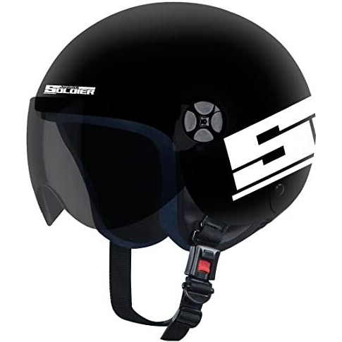 Steelbird Junior Soldier Open Face Helmet For Kids With Extra Free Clear Visor(X-Small 540 Mm,Dashing Black With Smoke Visor)
