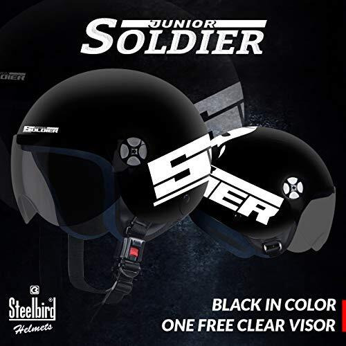 Steelbird Junior Soldier Open Face Helmet For Kids With Extra Free Clear Visor(X-Small 540 Mm,Dashing Black With Smoke Visor)