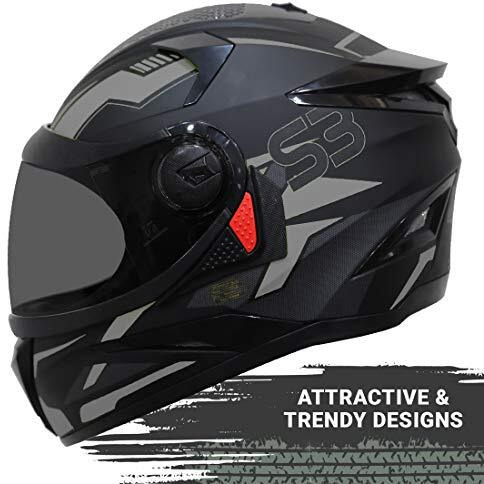 Steelbird Sbh-17 Terminator Isi Certified Full Face Graphic Helmet In Matt Finish(Large 600 Mm, Black Grey Fitted With Clear Visor And Extra Smoke Visor)