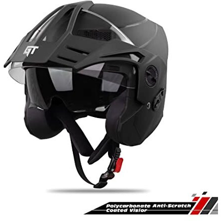 Steelbird Sbh-23 Gt Plus Open Face Isi Certified Helmet With Inner Sun Shield (Large 600 Mm, Dashing Black)