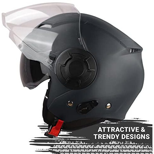 Steelbird Gt Dashing Isi Certified Open Face Helmet For Men And Women With Inner Sun Shield ( Dual Visor Mechanism ) (Large 600 Mm, Dashing Black)