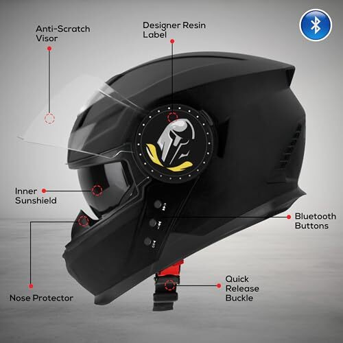 Steelbird Bluetooth Full Face Isi Certified Helmet For Men With Inner Smoke Sun Shield | Sbh-40 7Wings (Medium 580 Mm, Dashing Black) Motorcycling