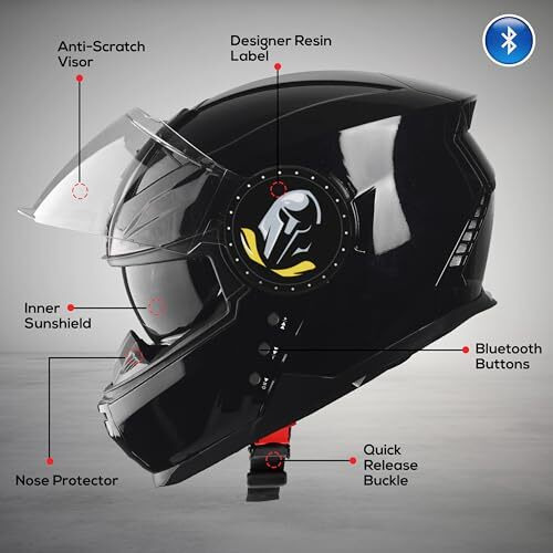 Steelbird Bluetooth Full Face Isi Certified Helmet For Men With Inner Smoke Sun Shield | Sbh-40 7Wings (X-Large 620 Mm, Matt Black)
