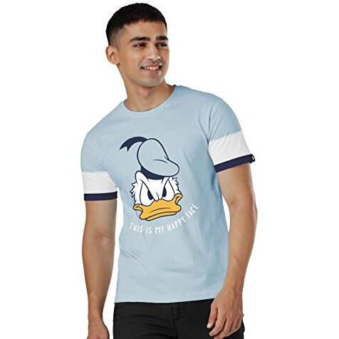 The Souled Store|Donald Duck Happy Face Round Neck Mens And Boys T-Shirt|Graphic Printed Half Sleeve|100% Cotton Blue Color T-Shirt