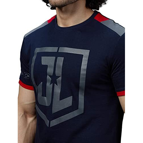 The Souled Store | Justice League Logo Mens And Boys | Graphic Printed Cotton 100% | Drop Cut Round Neck Navy Blue Color T-Shirts