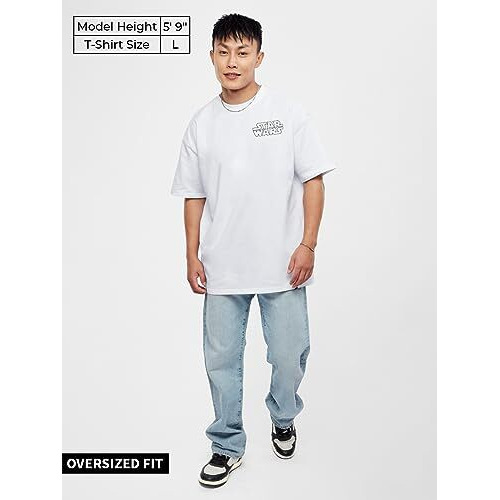 The Souled Store Official Star Wars Rule The Galaxy Mens And Boys Graphic Printed Cotton Oversized T-Shirts White Oversized T-Shirts Fashionable Trendy Graphic Prints Pop Culture Merchandise