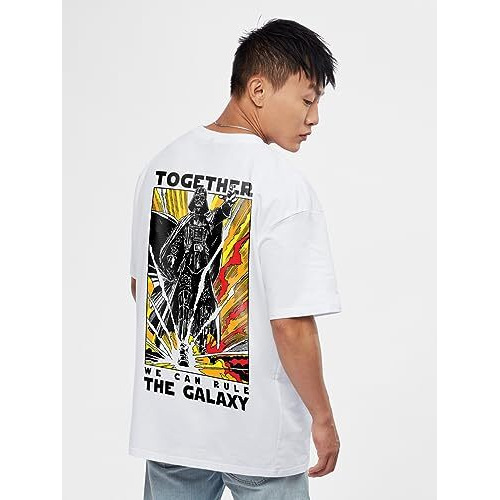 The Souled Store Official Star Wars Rule The Galaxy Mens And Boys Graphic Printed Cotton Oversized T-Shirts White Oversized T-Shirts Fashionable Trendy Graphic Prints Pop Culture Merchandise
