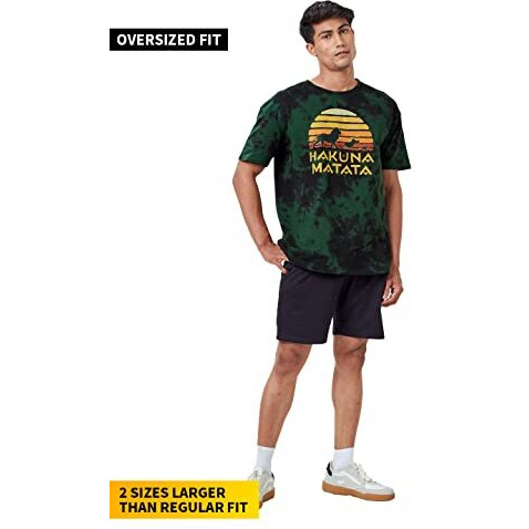 The Souled Store Men Official Round Neck Lion King Hakuna Matata Black Color Oversized T Shirts For Men Baggy Off-Shoulder Loose Fit Relaxed Drop Shoulder Half Sleeve Round Neck Back Printed