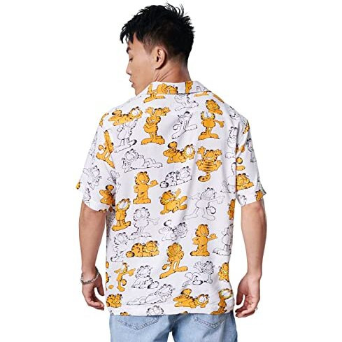 The Souled Store Men Official Garfield Made To Lounger White Printed Summer Shirts Shirt For Men Casual Half Sleeves Regular Fit Printed Stylish Latest Cotton Summer Branded Wrinkle Free T