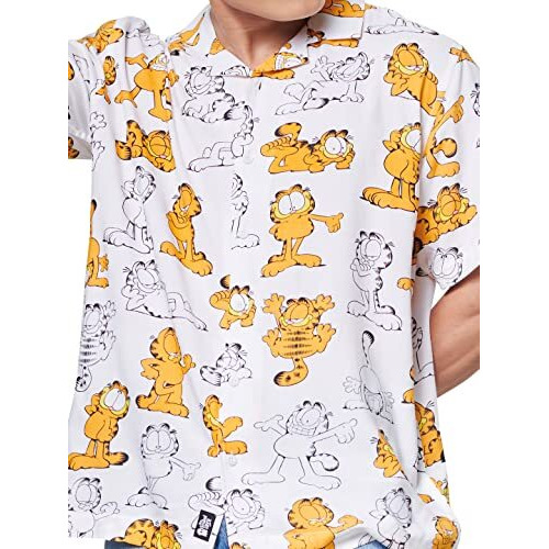 The Souled Store Men Official Garfield Made To Lounger White Printed Summer Shirts Shirt For Men Casual Half Sleeves Regular Fit Printed Stylish Latest Cotton Summer Branded Wrinkle Free T