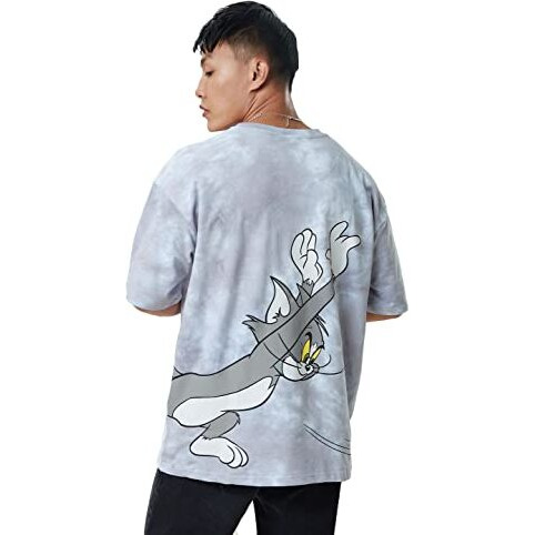 The Souled Store Men Official Tom & Jerry The Chase Grey Printed Oversized T-Shirts
