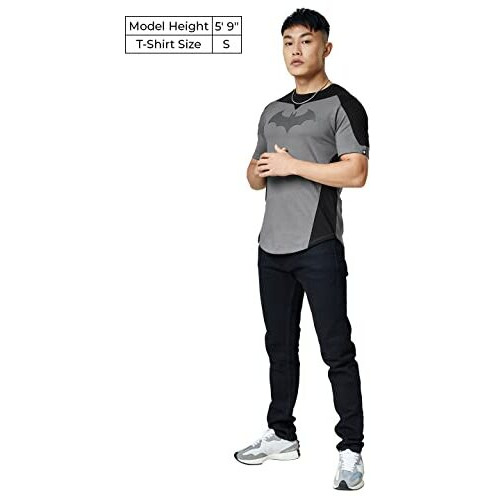 The Souled Store Dc Batman Logo Men And Boys Short Sleeves Round Neck Grey Graphic Printed Cotton Regular Fit Drop Cut T-Shirts
