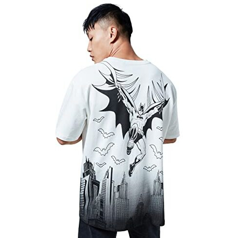 The Souled Store Men Official Batman Gotham's Saviour Oversized T Shirts For Men Baggy Off-Shoulder Loose Fit Relaxed Drop Shoulder Half Sleeve Round Neck Back Printed Multicolour