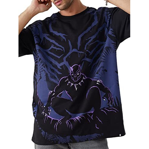 The Souled Store Men Official Black Panther Long Live The King Black Oversized T-Shirts Oversized T-Shirts Fashionable Trendy Graphic Prints Pop Culture Merchandise