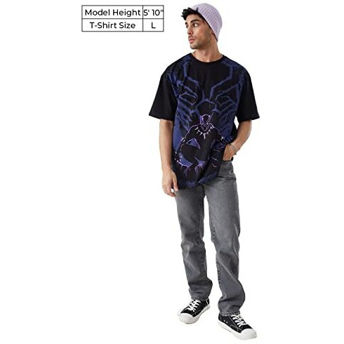 The Souled Store Men Official Black Panther Long Live The King Black Oversized T-Shirts Oversized T-Shirts Fashionable Trendy Graphic Prints Pop Culture Merchandise