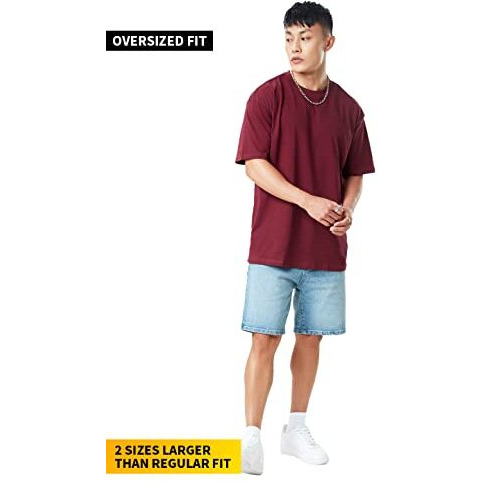 The Souled Store Men Basic Burgundy Solid Oversized T Shirts For Men Baggy Off-Shoulder Loose Fit Relaxed Drop Shoulder Half Sleeve Round Neck Back Printed