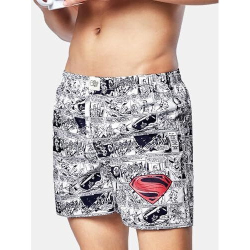 The Souled Store|Official Superman Comic Mens And Boys Boxer| Regular Fit Graphic Printed|100% Cotton Poplin White Color Boxer Shorts