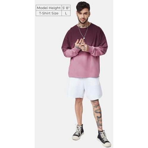 The Souled Store| Tie-Dye Grape Wine Mens And Boys T-Shirts|Full Sleeve|Oversized Fit Solid|80% Cotton 20% Polyester Multicolored Oversized Full Sleeve T-Shirts