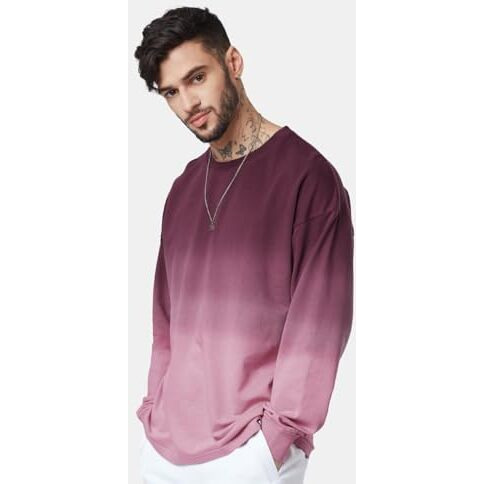The Souled Store| Tie-Dye Grape Wine Mens And Boys T-Shirts|Full Sleeve|Oversized Fit Solid|80% Cotton 20% Polyester Multicolored Oversized Full Sleeve T-Shirts