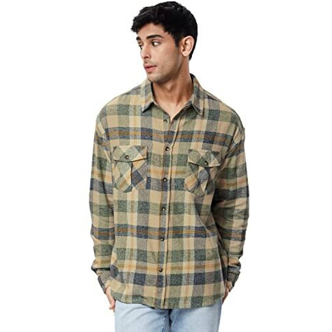 The Souled Store| Checks Blue, Green, And Yellow Mens And Boys Shirts|Full Sleeve|Loose Fit Checks|100% Cotton Multicolored Men Utility Shirts Shirt For Men Casual Half Sleeves Regular Fit Printed St