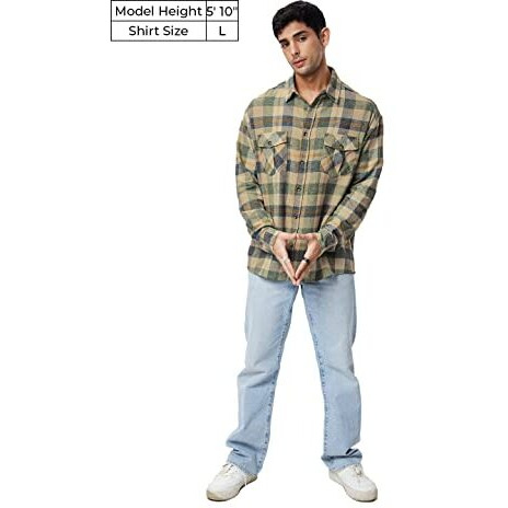The Souled Store| Checks Blue, Green, And Yellow Mens And Boys Shirts|Full Sleeve|Loose Fit Checks|100% Cotton Multicolored Men Utility Shirts Shirt For Men Casual Half Sleeves Regular Fit Printed St