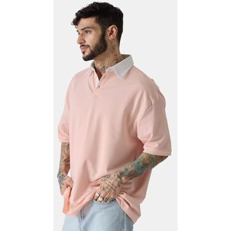 The Souled Store Solids Pink Men And Boys Short Sleeve Collared Neck Oversized Fit Polos